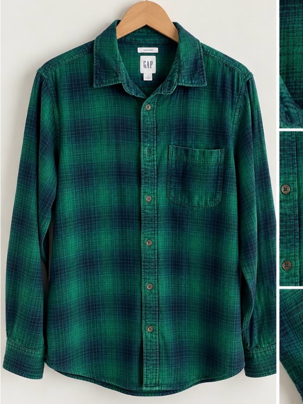 GAP Green Plaid Button Front Shirt Long Sleeve Size M